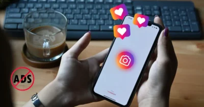 Concept algorithme Instagram, les mains d'une femme tenant un smartphone avec le logo d'instagram
