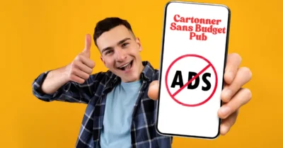 Cartonner sans budget Pub, jeune homme montrant ce concept sur son smatphone