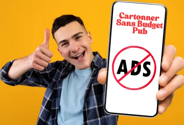 Cartonner sans budget Pub, jeune homme montrant ce concept sur son smatphone