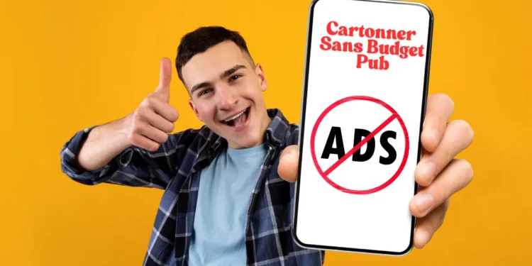 Cartonner sans budget Pub, jeune homme montrant ce concept sur son smatphone