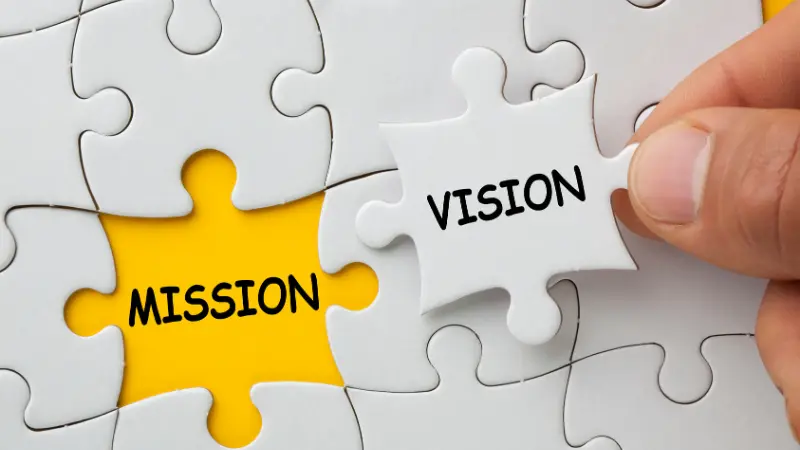 Maintenant une pièce manquante du puzzle avec le mot vision, recouvrant le texte mission