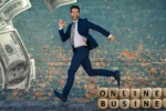 concept de online business, homme d'affaire qui est entrain de jublier